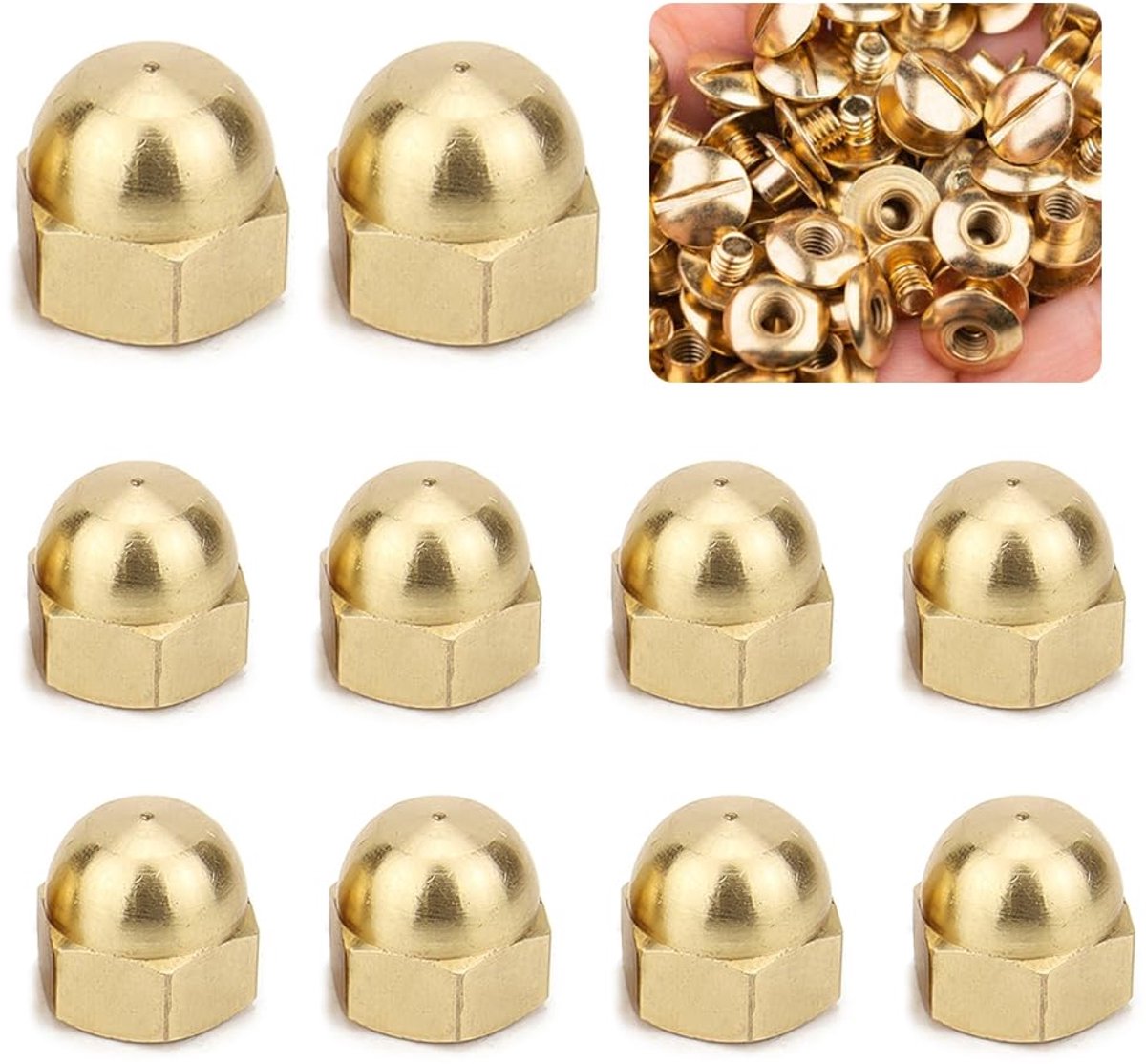 SnelShoppen - 10 Stuks M12 Messing Hexagonale Kapmoer, Decoratieve Dome Hoofd Moeren voor Bescherming, Geschikt voor Binnen en Buiten, Verbeterde Uite