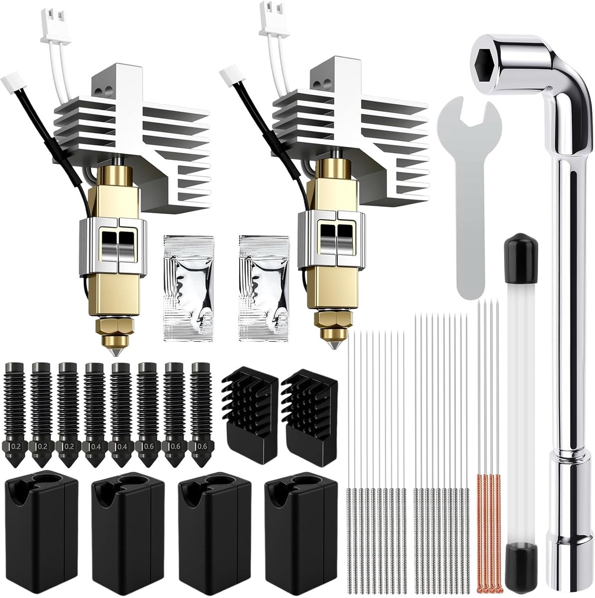 SnelShoppen - 2 Stuks 0.4mm Keramische Hotend voor Centauri Carbon Print Hoofd Extruder Kit met Silicone Sleeve, Borstel, Nozzles 0.2/0.4/0.6mm, Reini