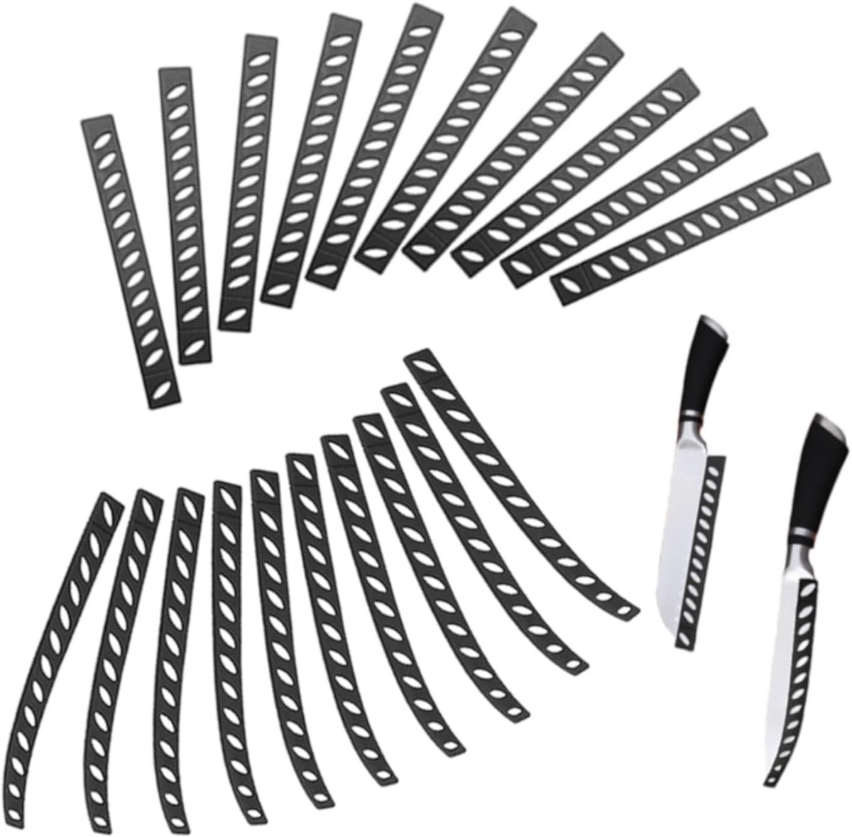 20 Stuks Zwarte Plastic Mesbeschermer Set voor Keukenmessen - Universele Bescherming voor Verschillende Dikte en Modellen