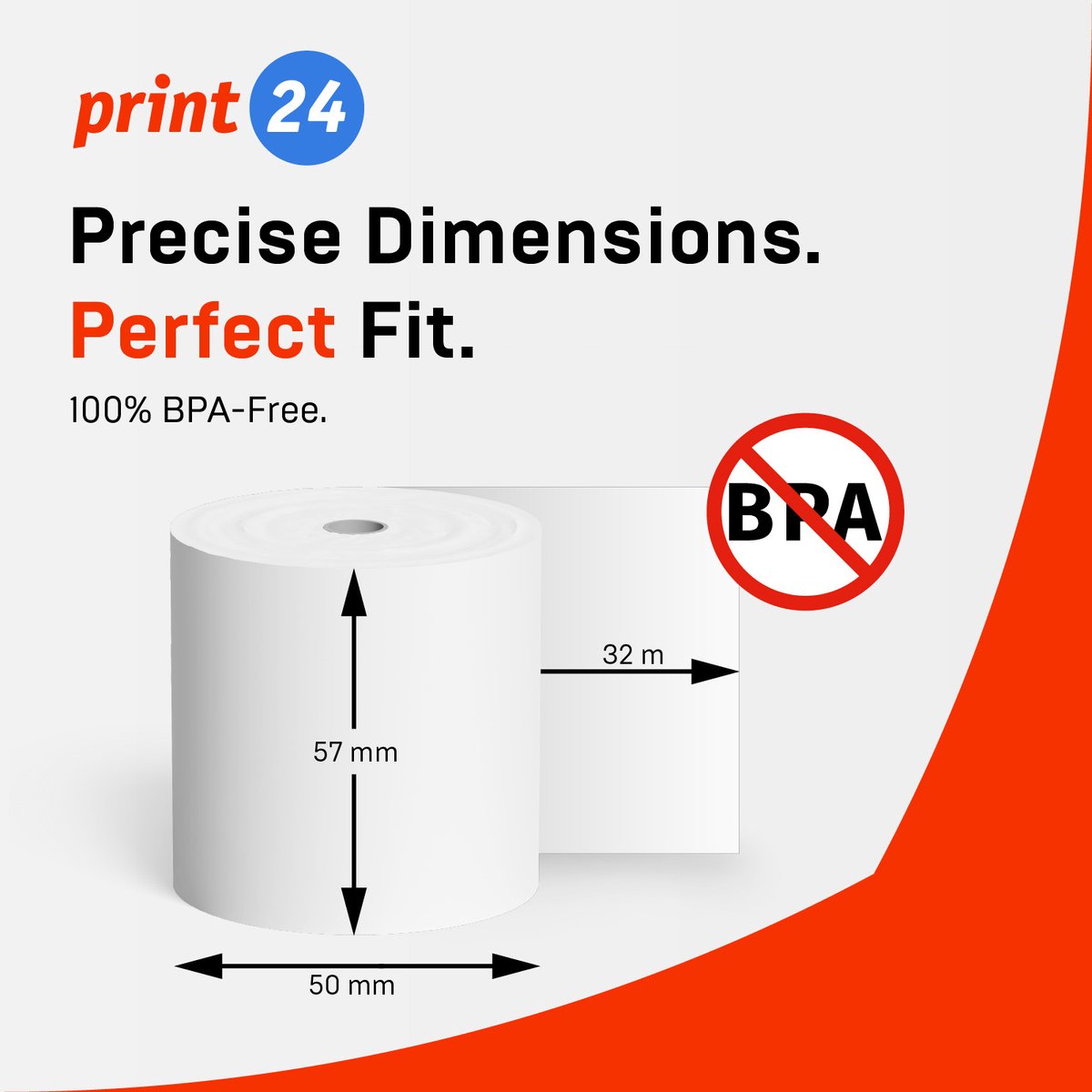 NIEUW: print24 Thermische Rollen / Kassarollen, 300 Rollen, 57mm x 50mm x 12mm, 32m, Testwinnaar, PEFC-gecertificeerd, BPA-vrij, voor EPSON, IBM e.a.