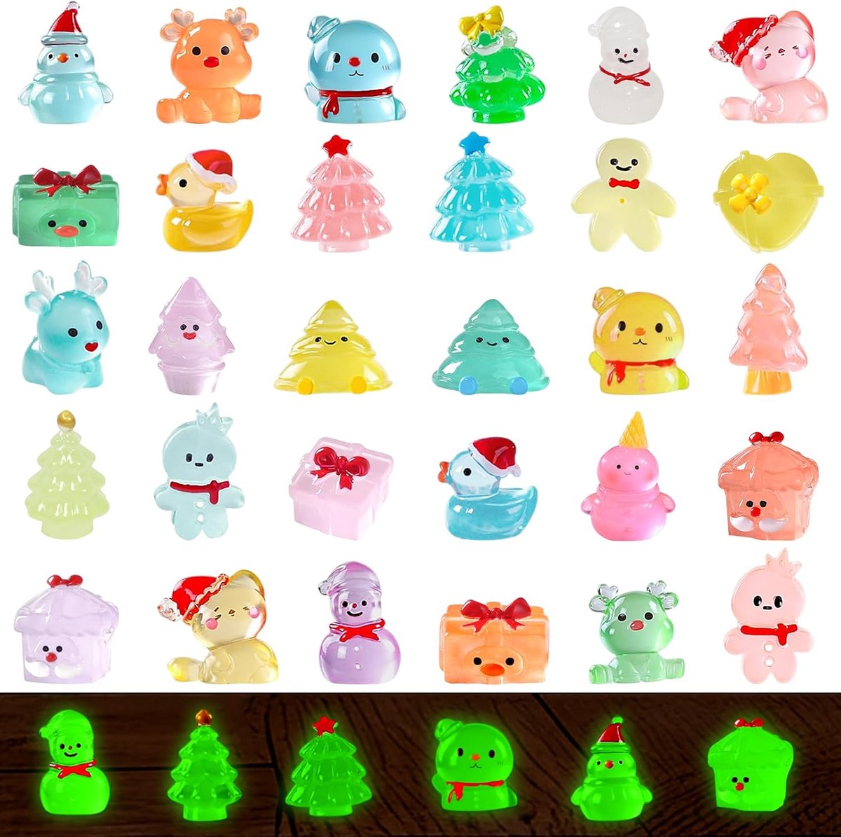Mini kerstornamenten 30 stuks - lichtgevende figuren - sfeervolle decoratie - voor kerstversiering - ShopVlot