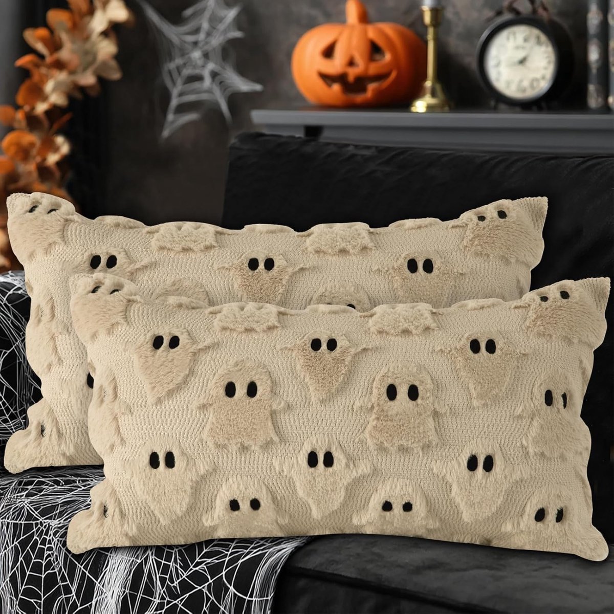 SnelShoppen - 2 Stuks Halloween Kussenhoezen 30x50cm Pluche Schattige Geest Winter Decoratieve Kussens voor Thanksgiving en Halloween Sofa Decoraties