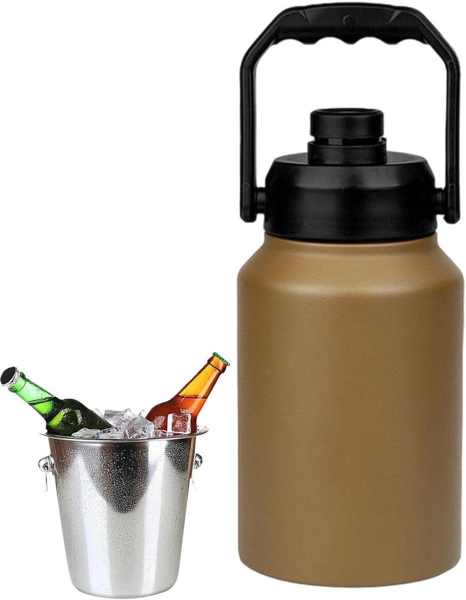 Koelbox met handvat - IJsemmer Waterfles - Buitenactiviteiten - Dubbellaags vacuümisolatie - 2 liter - Kaki