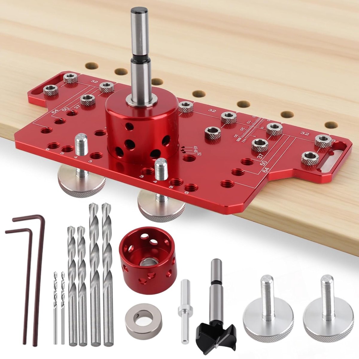 SnelShoppen - 2-in-1 Plank Pin Klem en Scharnier Klem Houtbewerking Template, Aluminium Legering Met 1/4", 5mm, 2mm en 35mm Boorkoppen voor Kastmontag