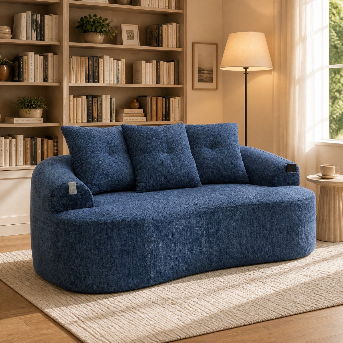 MODENUIT Zitbank 164 cm - 2-zits met 3 Sierkussens - Voor Woonkamer - Chenille - Blauw