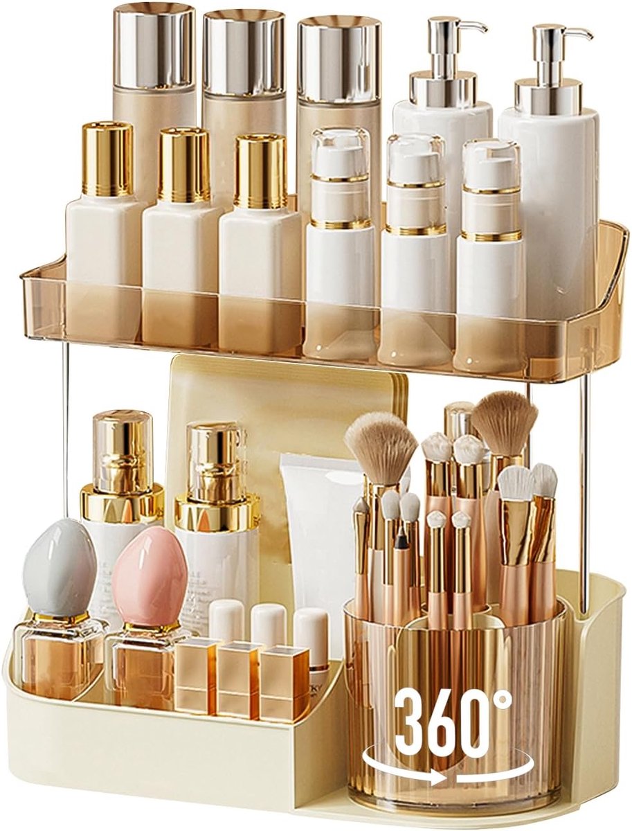 SnelShoppen - DASITON Makeup Organiser, 360° Rotating Makeup Borstelhouder, Cosmetische Opbergoplossing voor Make-up, Huidverzorging en Parfum, Organi