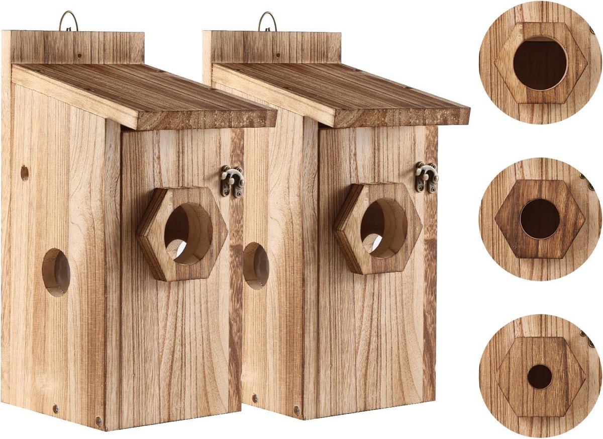SnelShoppen - Set van 2 Vogel Nestkasten voor Buiten, Weerbestendige Vogelhuisjes voor Ophangen, Grote Nest voor Pimpelmees, Koolmees, Huismuis, Booml