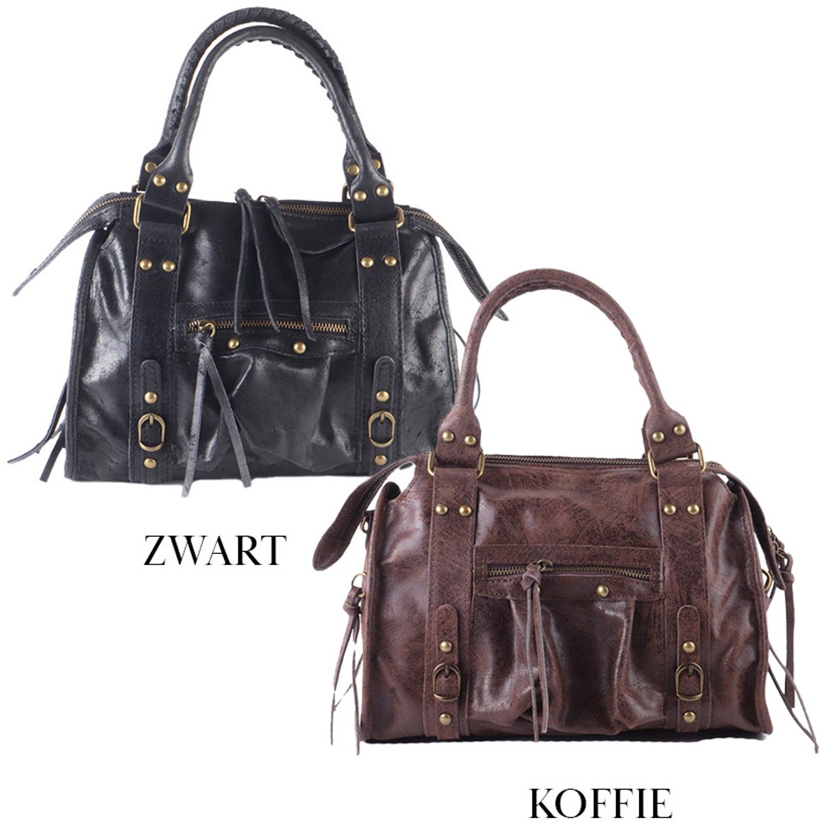 Giuliano lederen handtas Lavinia - Dames - Made in Italy - Zwart
