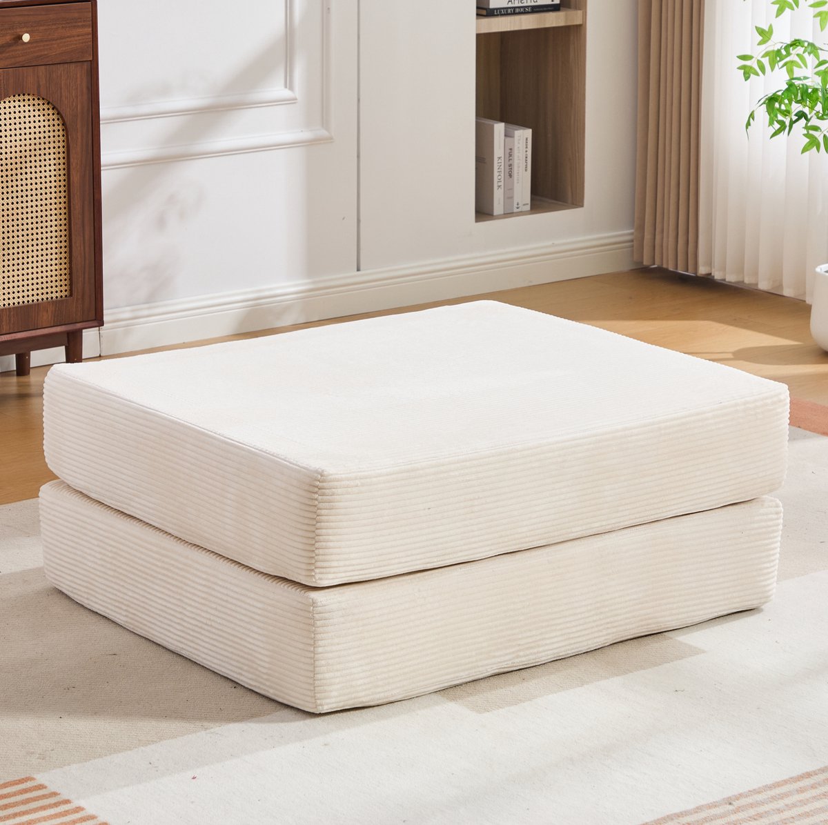 REDOM- Voetenbankje - Opvouwbaar - Foamvulling - Zonder montage - Modern - Woonkamer - Stof - Beige - 109 x 95 x 43 cm