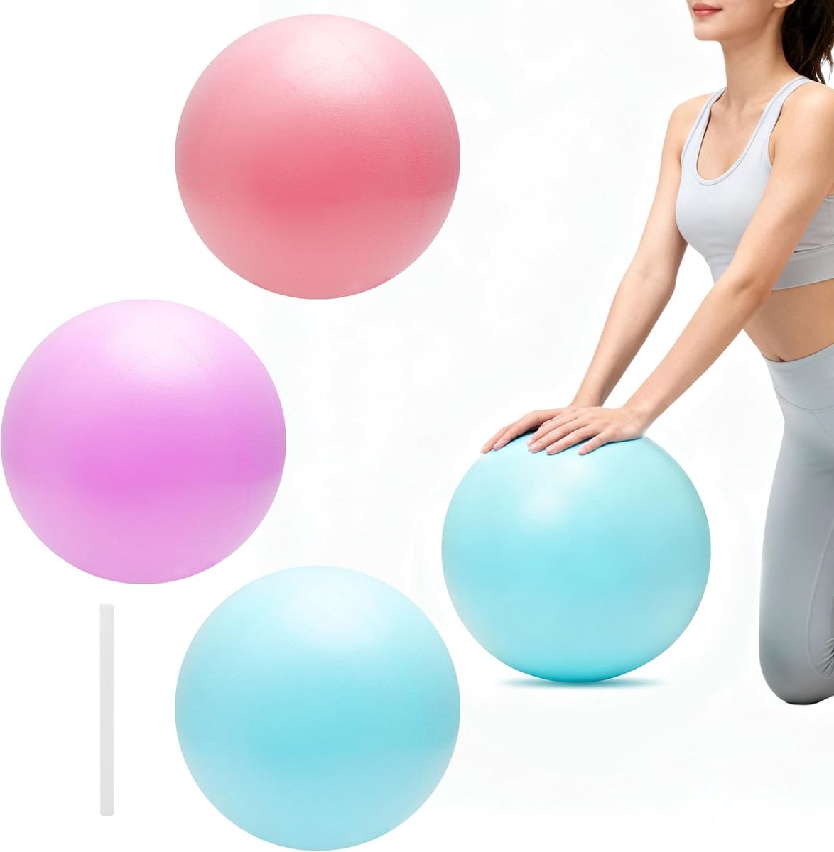 Pilatesballen set van 3 - zachte antislip en dikke gymnastiekballen - klein met pomp - ideaal voor yoga en fitness - SnelShoppen