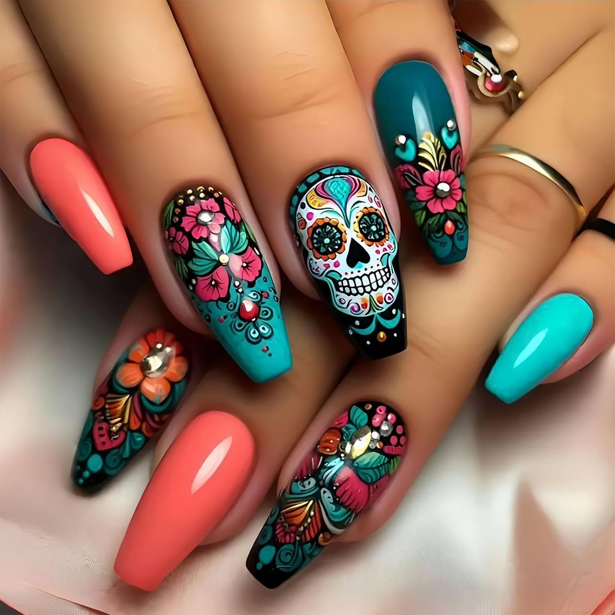 SnelShoppen - 24 Stuks Kunstnagels Met Bloemen Ontwerp - Medium Vierkant Zelfklevend Acryl Nagels - Herbruikbare Nagels Voor Feest en Dagelijks Gebrui