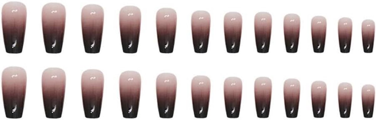 SnelShoppen - Press On Nails Set van 24 Amandelvormige Korte Franse Nagels, 3D, Violet, Zwart Kleurverloop, Kunstnagels van Zacht Gel, Korte Nageltips