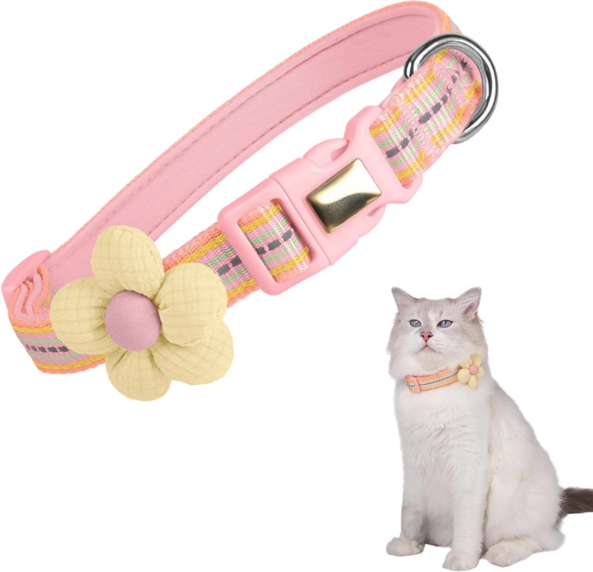SnelShoppen - Verstelbare Roze Reflecterende Kattenhalsband met Veiligheidssluiting - Kattenhalsband voor Honden en Puppy’s met Bloemaccessoires - Com