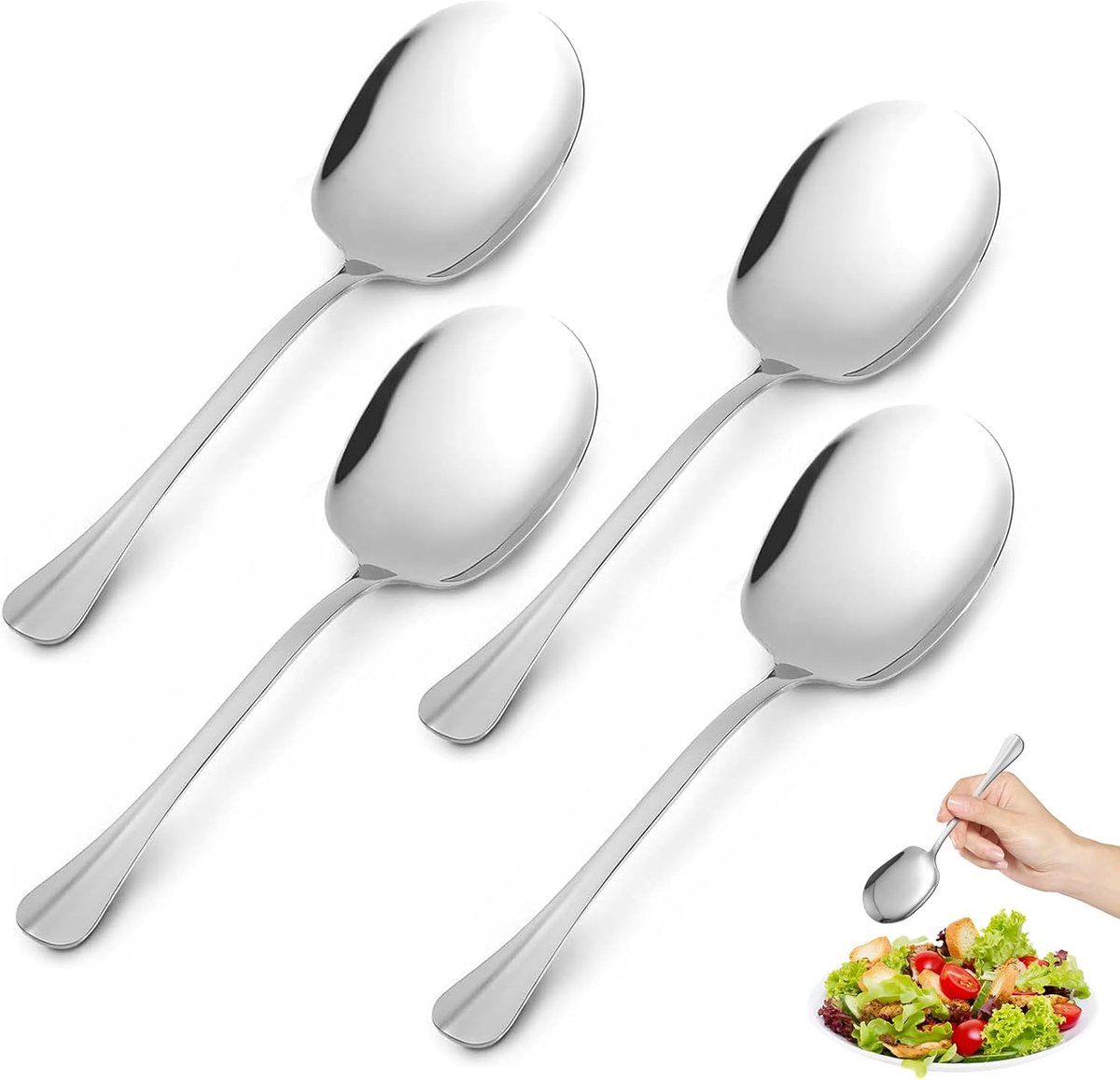 SnelShoppen - 4-delige serveerschep, grote serveerlepel, dessertlepel, ideaal voor portioneren, roestvrij staal, 25 cm, perfect voor feesten en famili