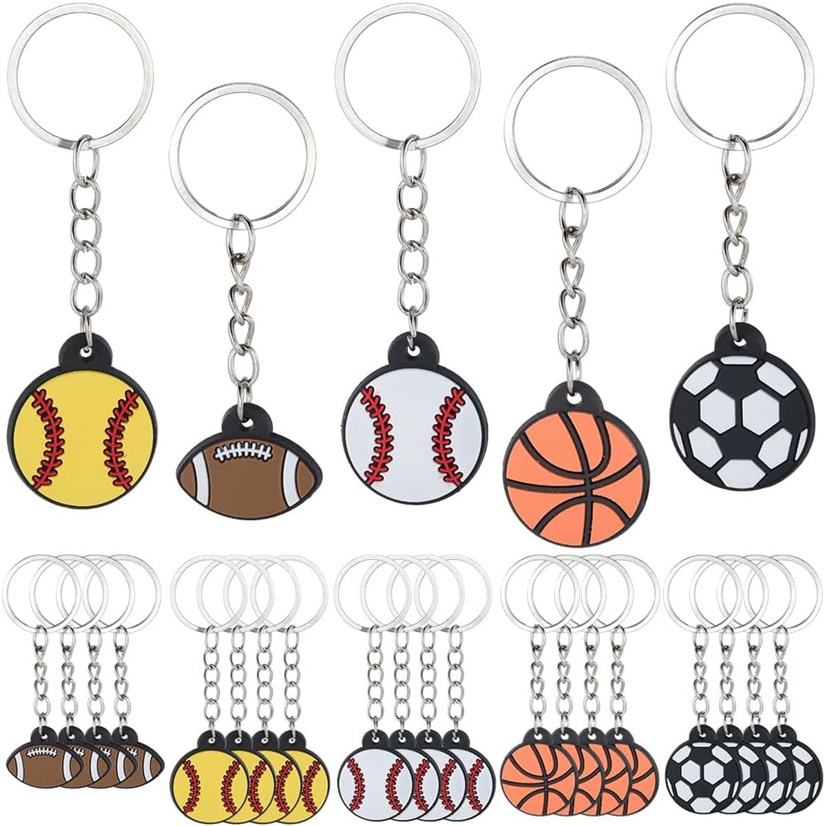 SnelShoppen - 25 Stuks Sport Sleutelhangers - Kleurrijke Siliconen Sleutelhangers met Voetbal, Honkbal, Basketbal en Softbal - Ideaal voor Handtas, Ta