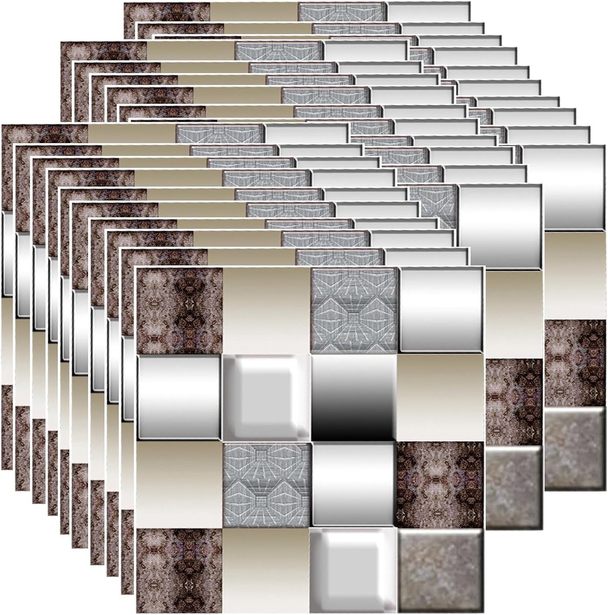 Set van 30 Zelfklevende Mozaïektegels in Metallic, Waterdicht en Vuilafstotend voor Woonkamer, Keuken en Badkamer, Perfect voor DIY Projecten (10 cm x 10 cm)