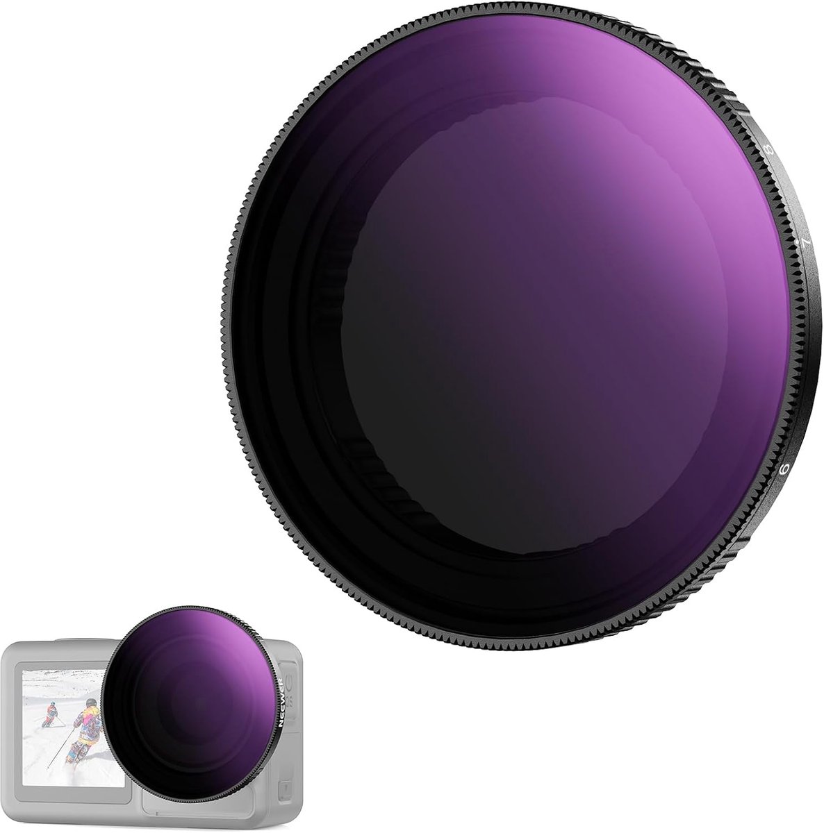 SnelShoppen - Variabele ND-filter voor Actiecamera, ND64-256 6-8 Stops, Geschikt voor Osmo Action 5 Pro/4/3, Multicoated HD Optisch Glas, Bevestiging