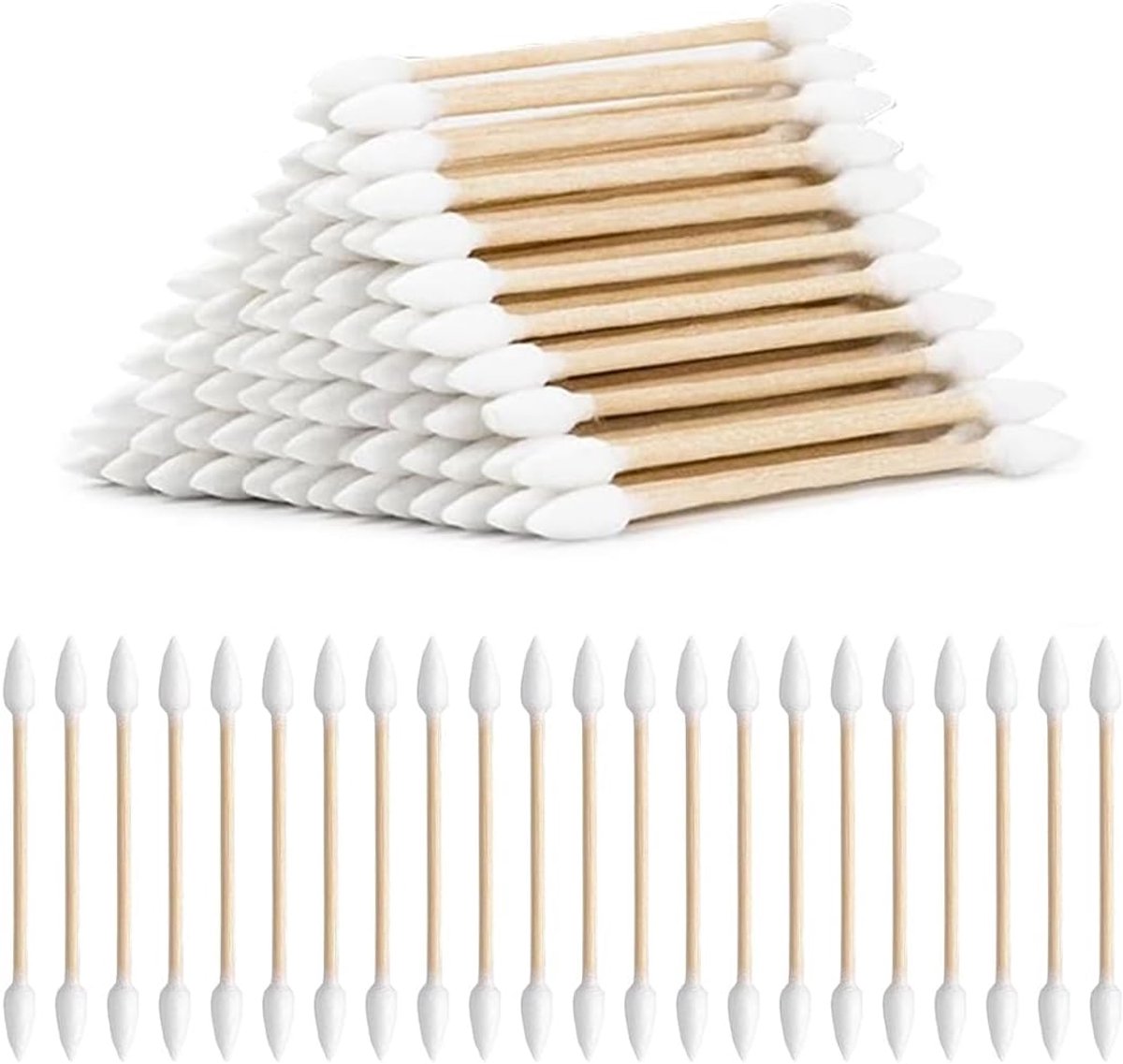 SnelShoppen - 300 Stuks Dubbelzijdige Schoonmaakstaafjes, Houten Wattestaafjes met Dikke Katoenen Tips, Multifunctionele Schoonmaakstokken voor Make-u