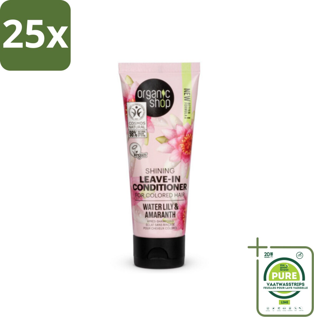 25 x Organic Shop - Shining Leave-In Conditioner Water Lily & Amaranth - 75 ml - Grootverpakking - Leave-in Conditioner - Haarverzorging - Glans - Amaranth - Waterlelie