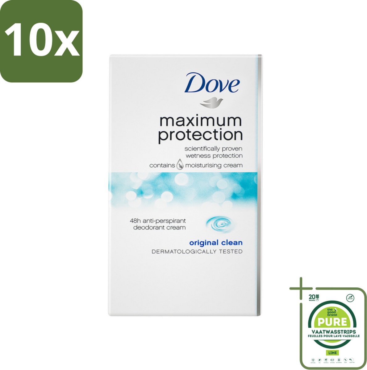10 x Dove Deodorant Stick - Maximum Protection - Original Clean - 45 ml - Grootverpakking - Anti-transpirant - Deodorant - Dove - Bescherming Tegen Zweet - Verzorgend