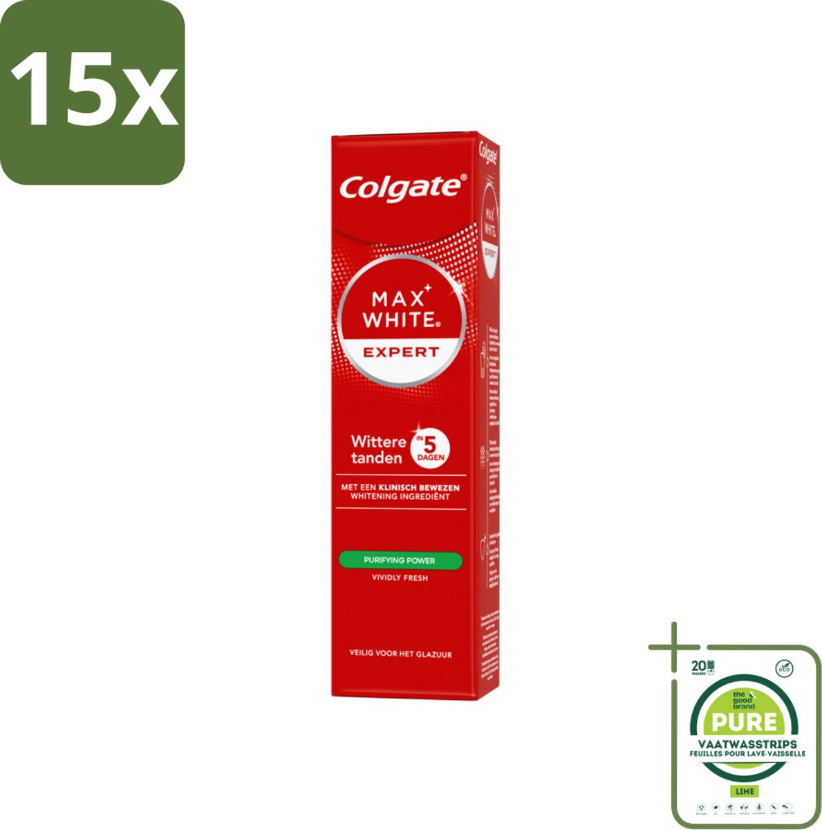 15 x Colgate – Max White Expert Purifying Power – Tandpasta – 75 ml - Grootverpakking - Tandpasta - Witte Tanden - Glimlach Verhelderen - Waterstofperoxide - Koffie En Thee Vlekken