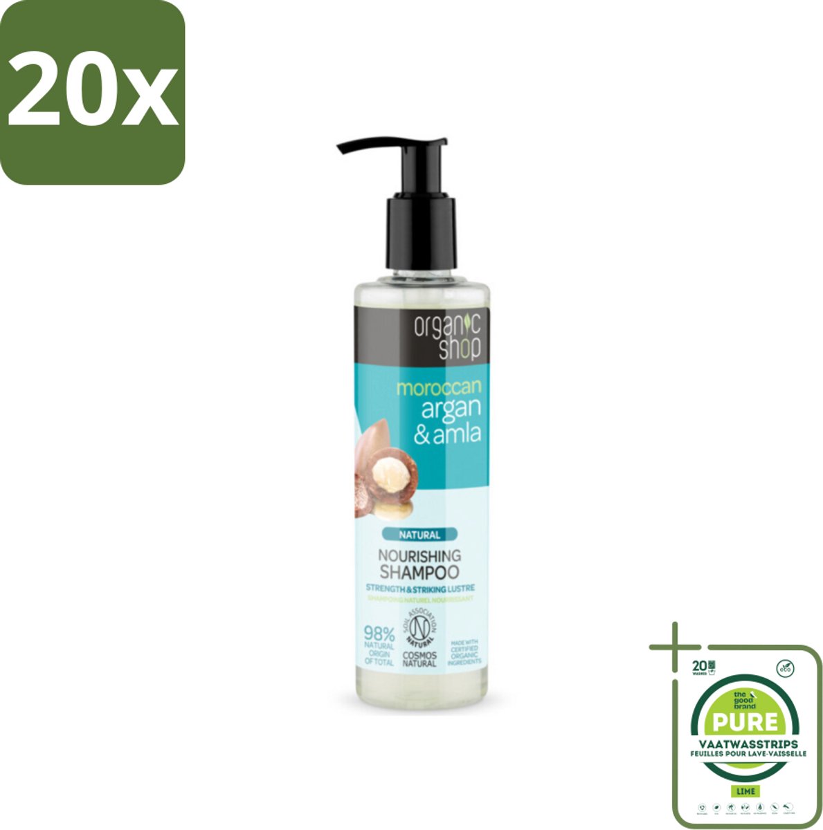 20 x Organic Shop - Natural Nourishing Shampoo - Argan Hair & Amla - Herstellend en Voedend - 280 ml - Grootverpakking - Organische Shampoo - Argan Olie Shampoo - Amla Shampoo - Haar Herstel Shampoo - Voedende Shampoo