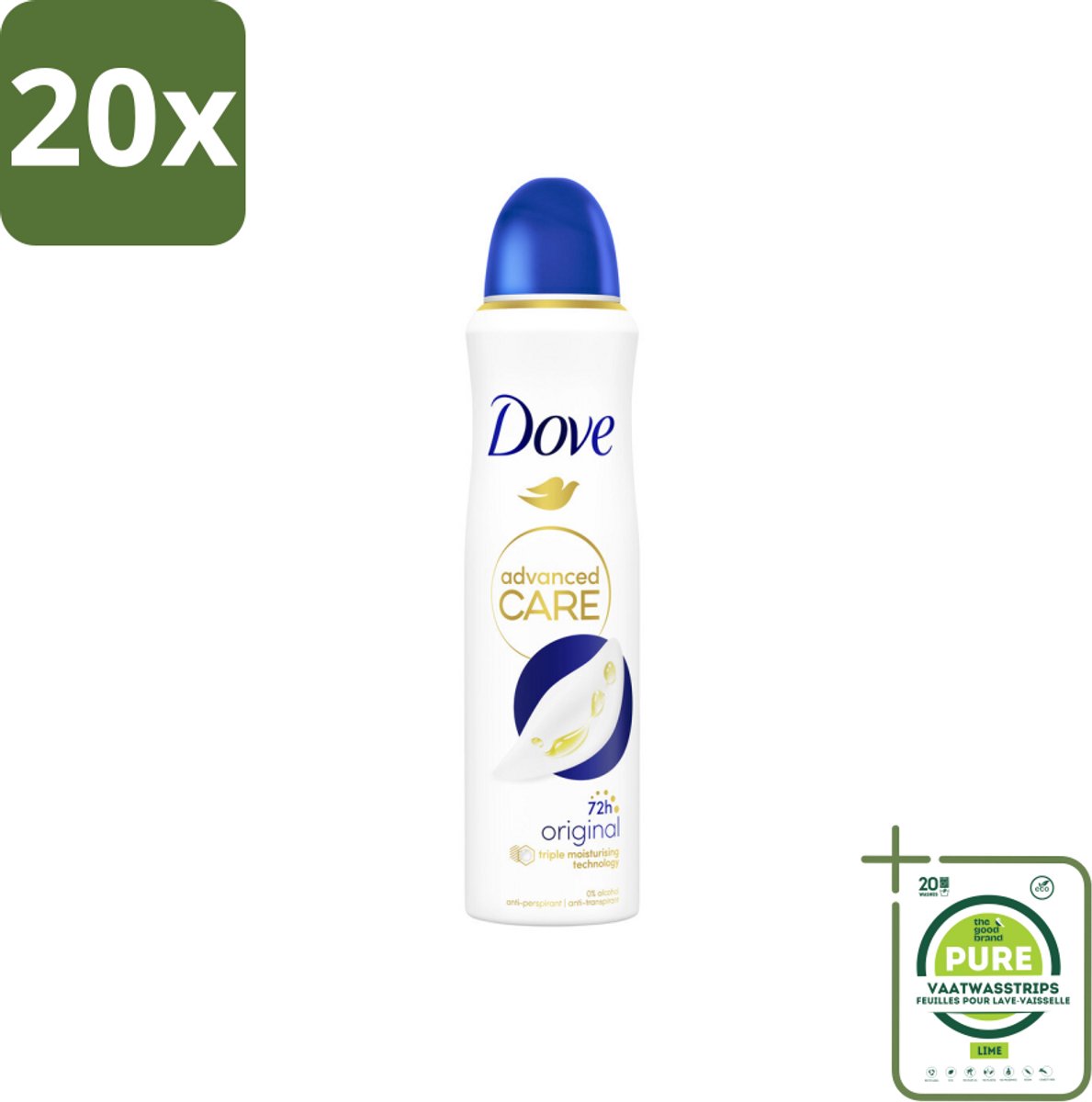 20 x Dove – Deodorant Spray – Original – 150 ml - Grootverpakking - Anti-transpirant - Deodorant Spray - Zweetbehandeling - Geurverwijdering - Huidverzorging