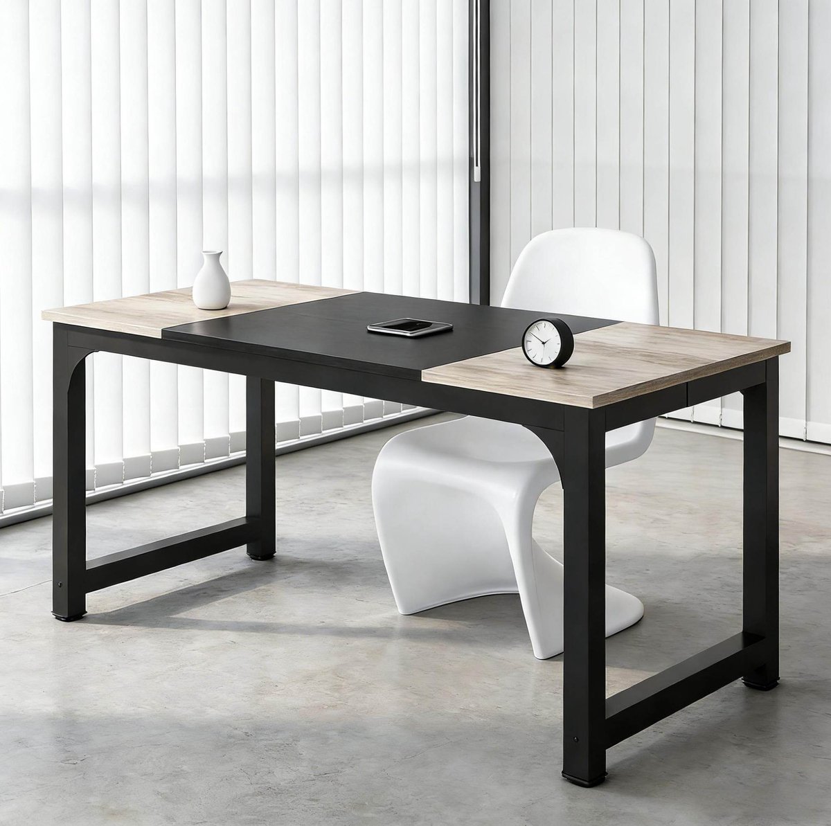 COVREO Bureau 180 x 80 x 75 cm grijs, van hout en metaal voor 6 personen