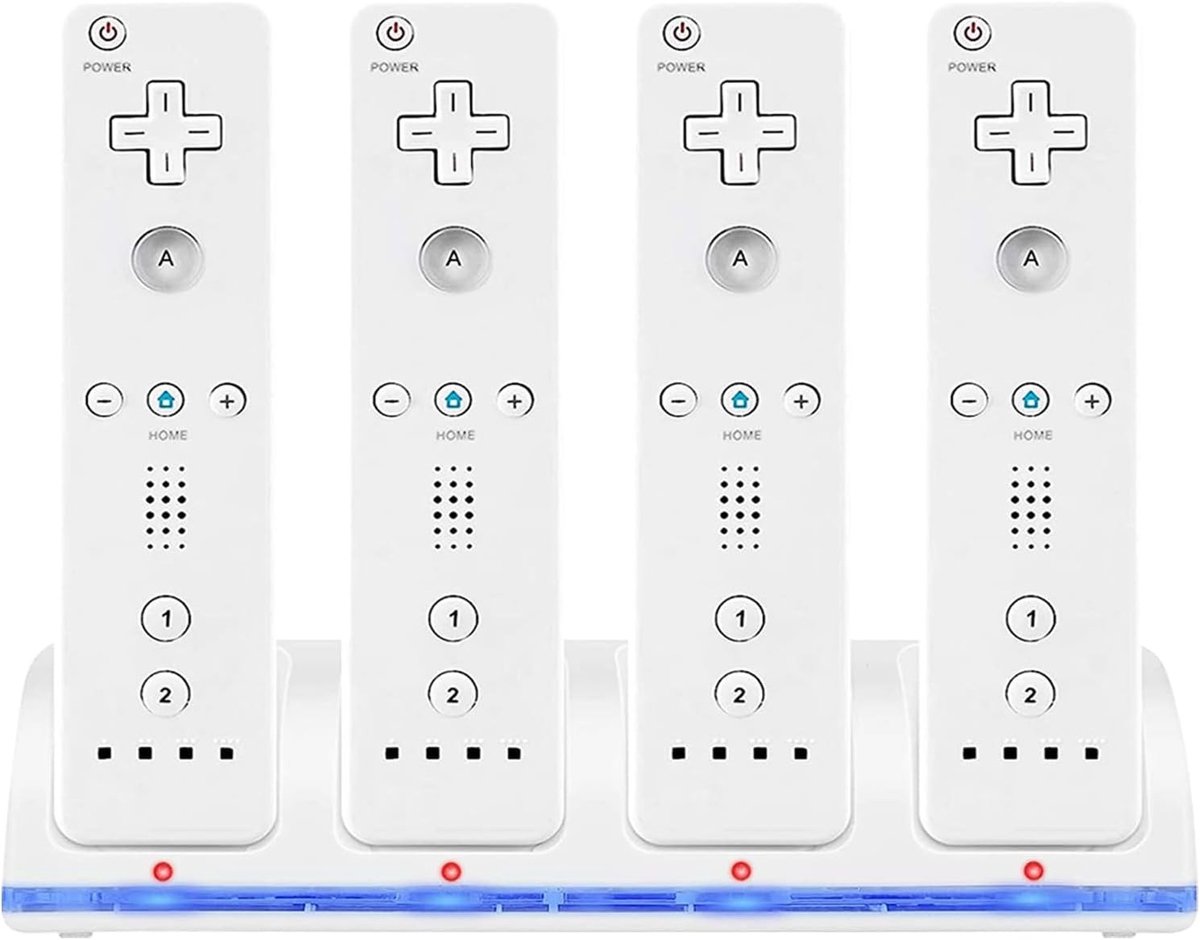 SnelShoppen - 4-in-1 Wii Controller Oplaadstation met 4 Oplaadbare Batterijen en LED Indicatoren voor Gelijktijdig Opladen van Wii Controllers
