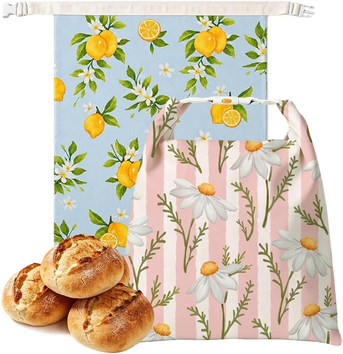 Set van 2 Bijenwas Broodzakken - Roze en Blauw - 43 x 33 cm - Biologisch Katoen met Natuurlijke Bijenwas - Voor Brood en Snacks