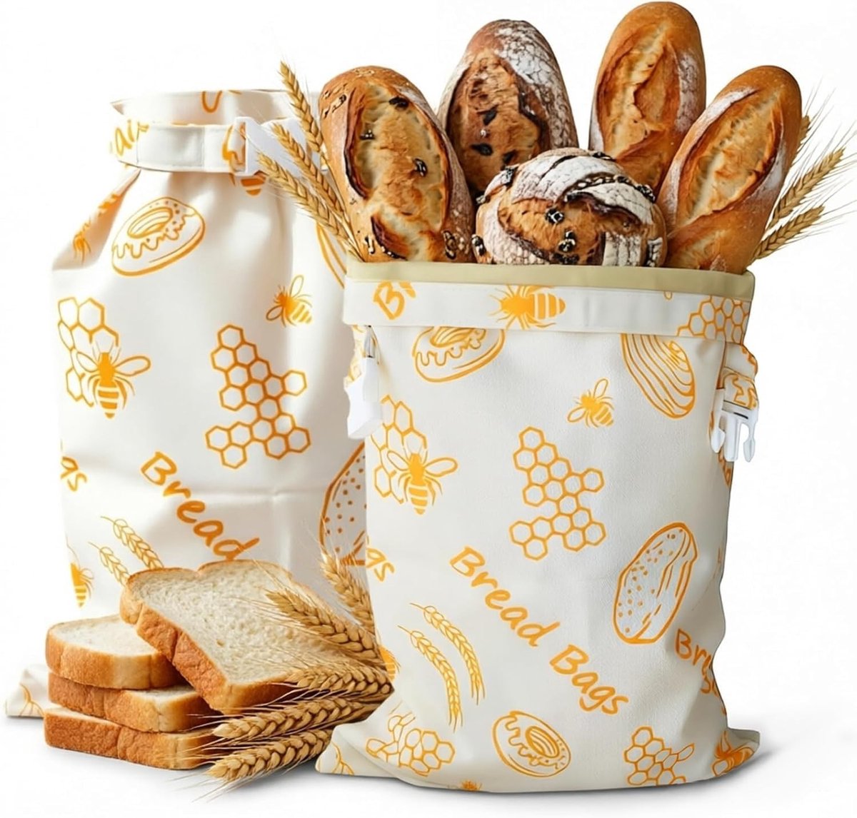 Broodzakken - Natuurlijk - 43 x 33 cm - Herbruikbare Bijenwas Gecoate Katoenen Opbergzak - Voor Zelfgebakken Brood
