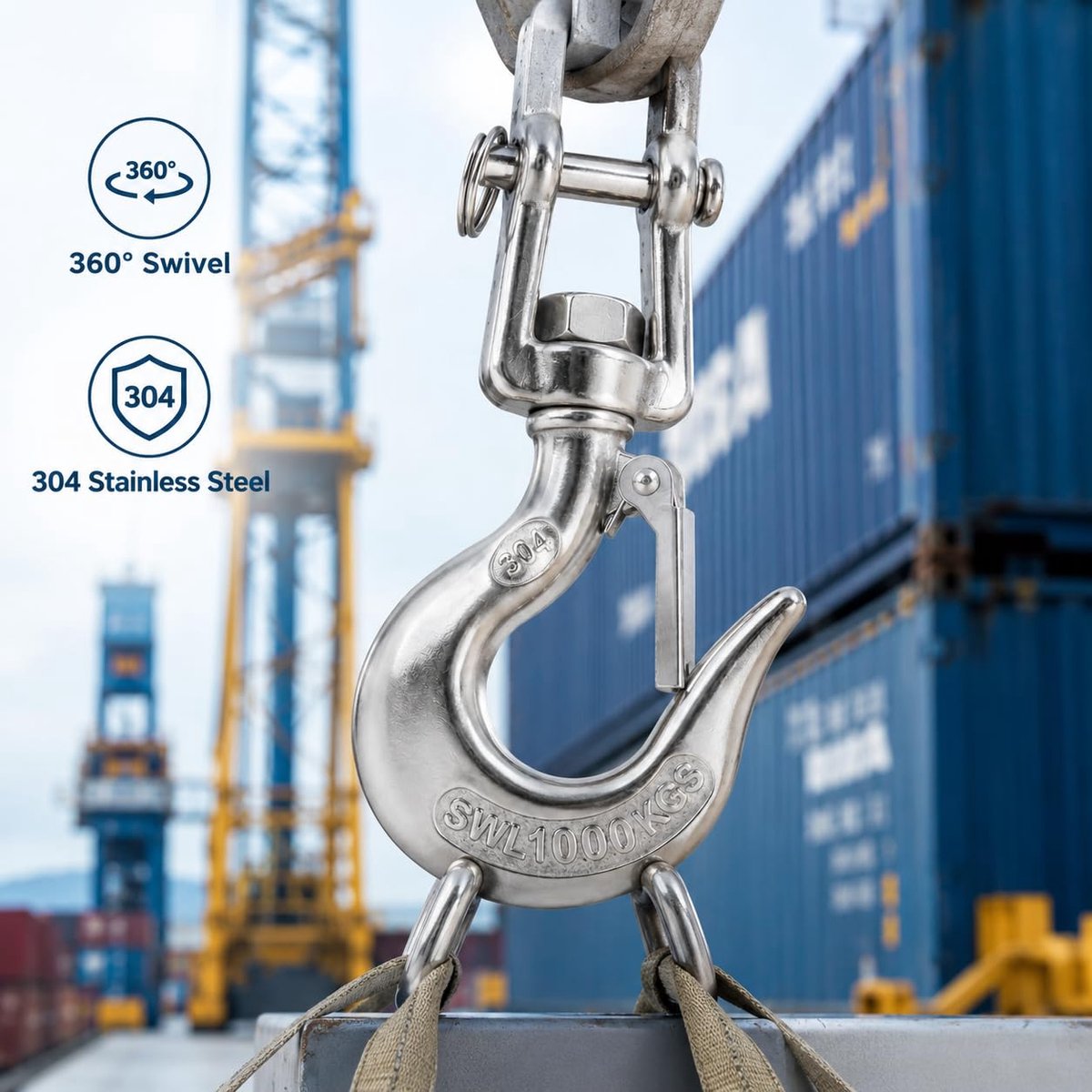 SnelShoppen - Hoogwaardige RVS hijs haak met sluiting 650kg/1000kg, duurzaam, flexibel, 360 graden rotatie, ideaal voor diverse projecten en machines