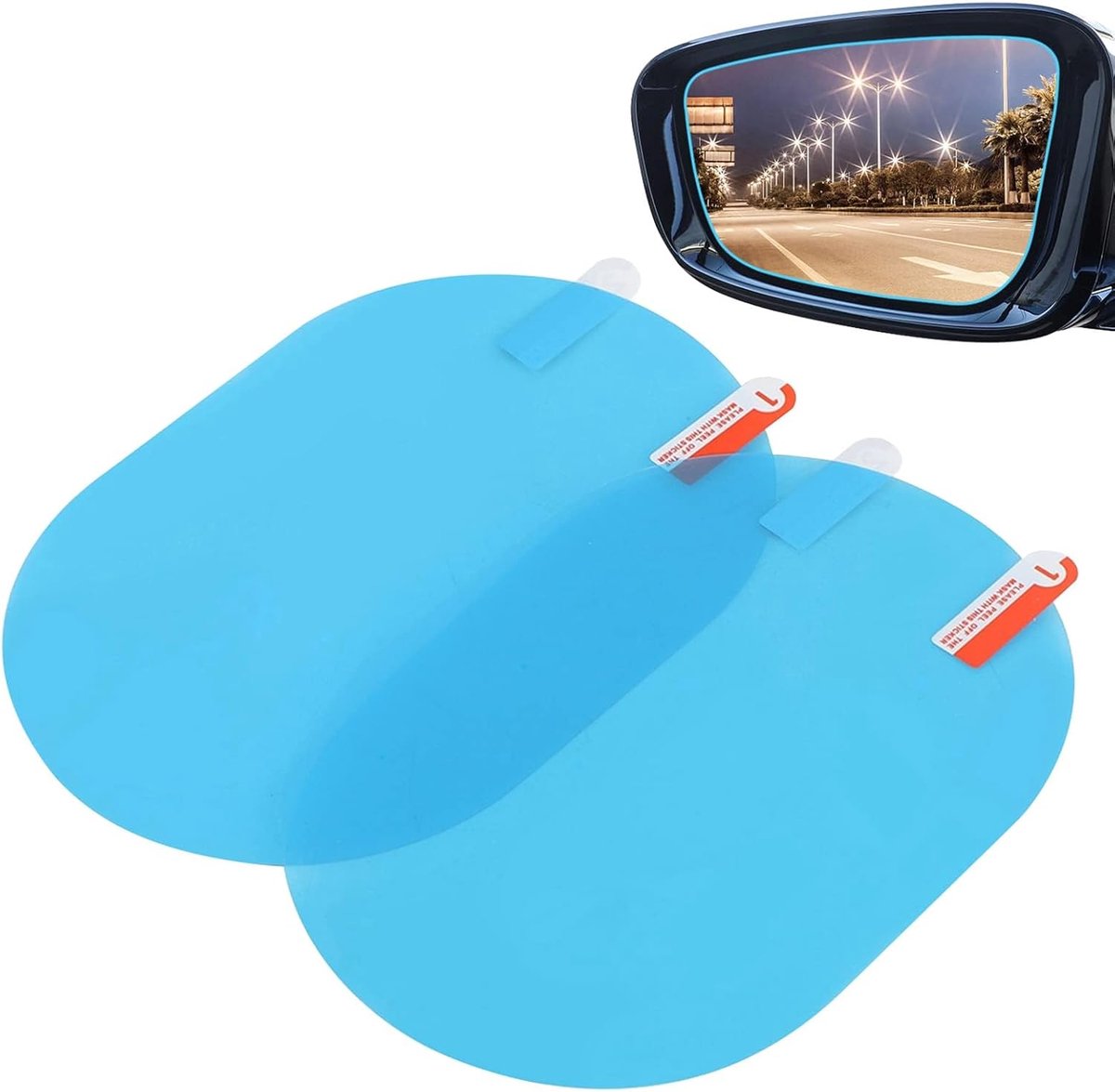 SnelShoppen - Auto Achteruitkijkspiegelfilm 100x145mm HD Heldere Regendichte Beschermfolie Anti-condens Ovale Sticker Blauw voor Auto Achteruitkijkspi