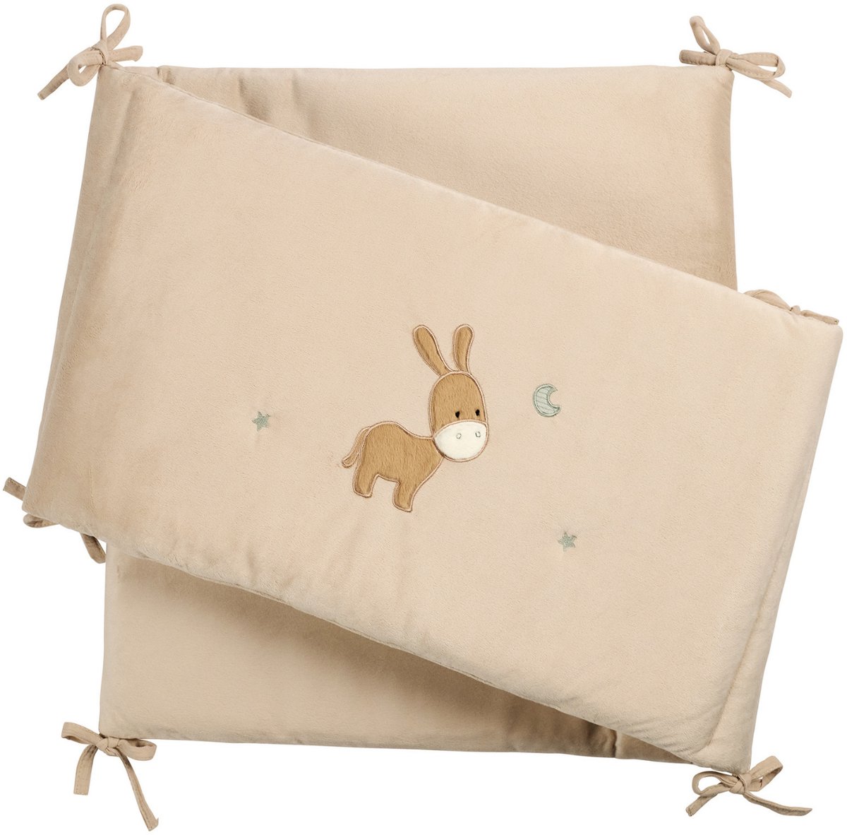 Nattou LouLou Bedbumper Zacht Velours - 180 cm - Baby Bedbescherming - Baby Cadeau - Zand
