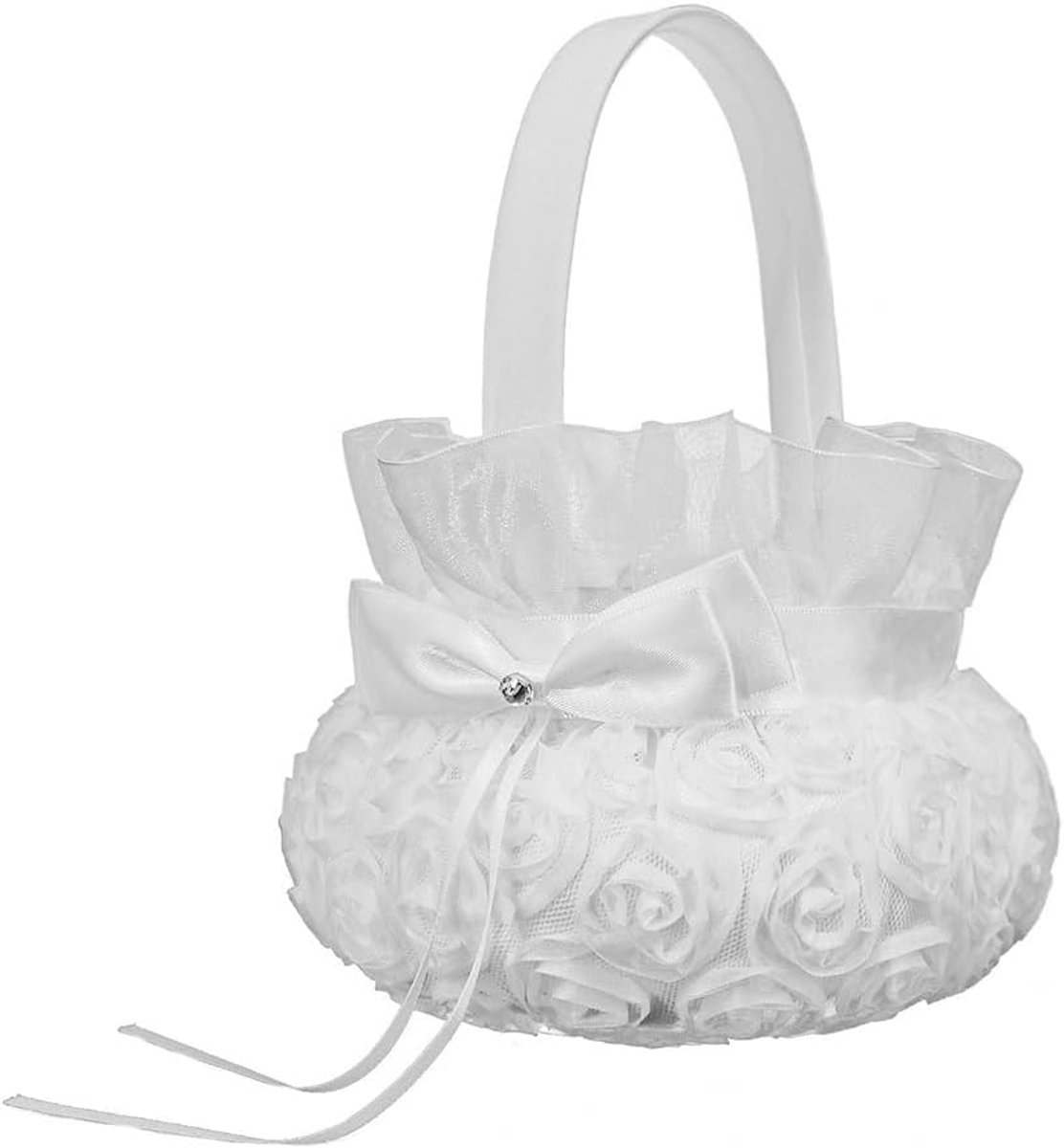 SnelShoppen - Bruiloft Bloemenmeisjes Mand met Borduurwerk - Westerse Kant Bruid Mand Rozen Bloemenmeisjes Mand voor Trouwerij Ceremonie Feest