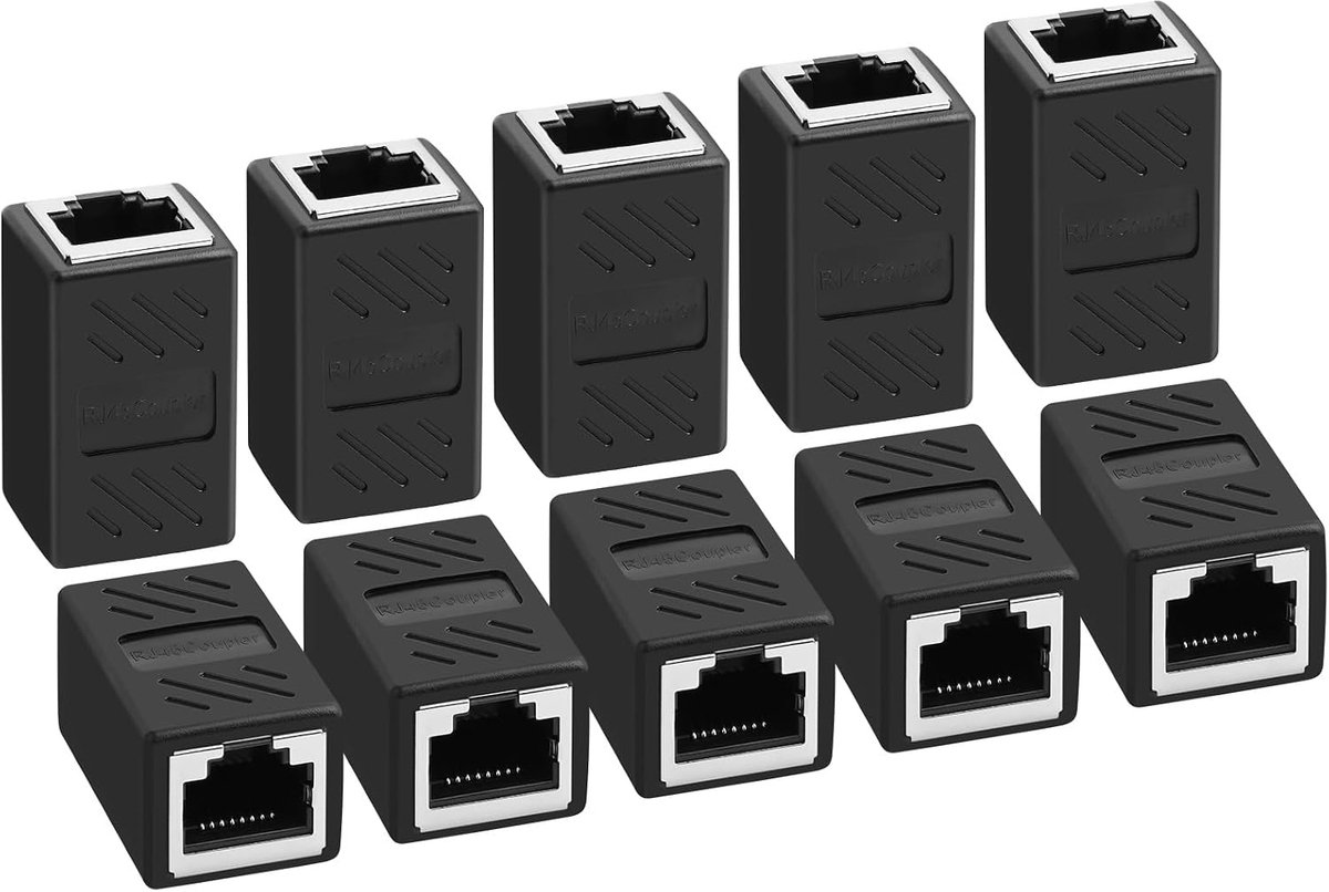 SnelShoppen - RJ45 Coupler Cat7, 10 Stuks CAT6 Koppelingen, LAN Koppeling voor Netwerk Kabel, LAN Kabel Verlenging | Afgeschermde Inline Coupler, Ethe