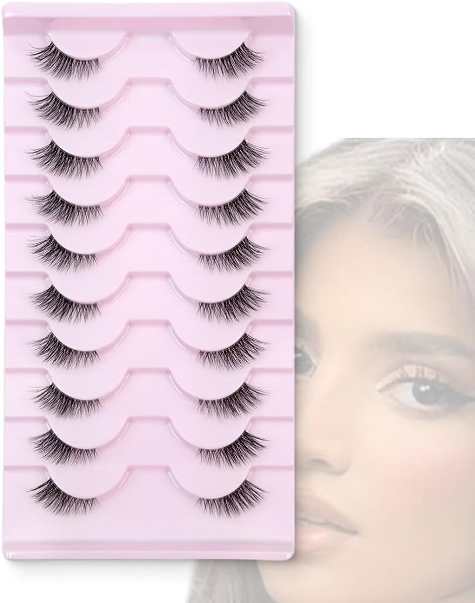 Half Eyelashes, Natural False Eyelashes, Transparent Band, 10 Pairs of Eyelashes, Cateye Wispy Artificial Eyelashes - ShopVlot