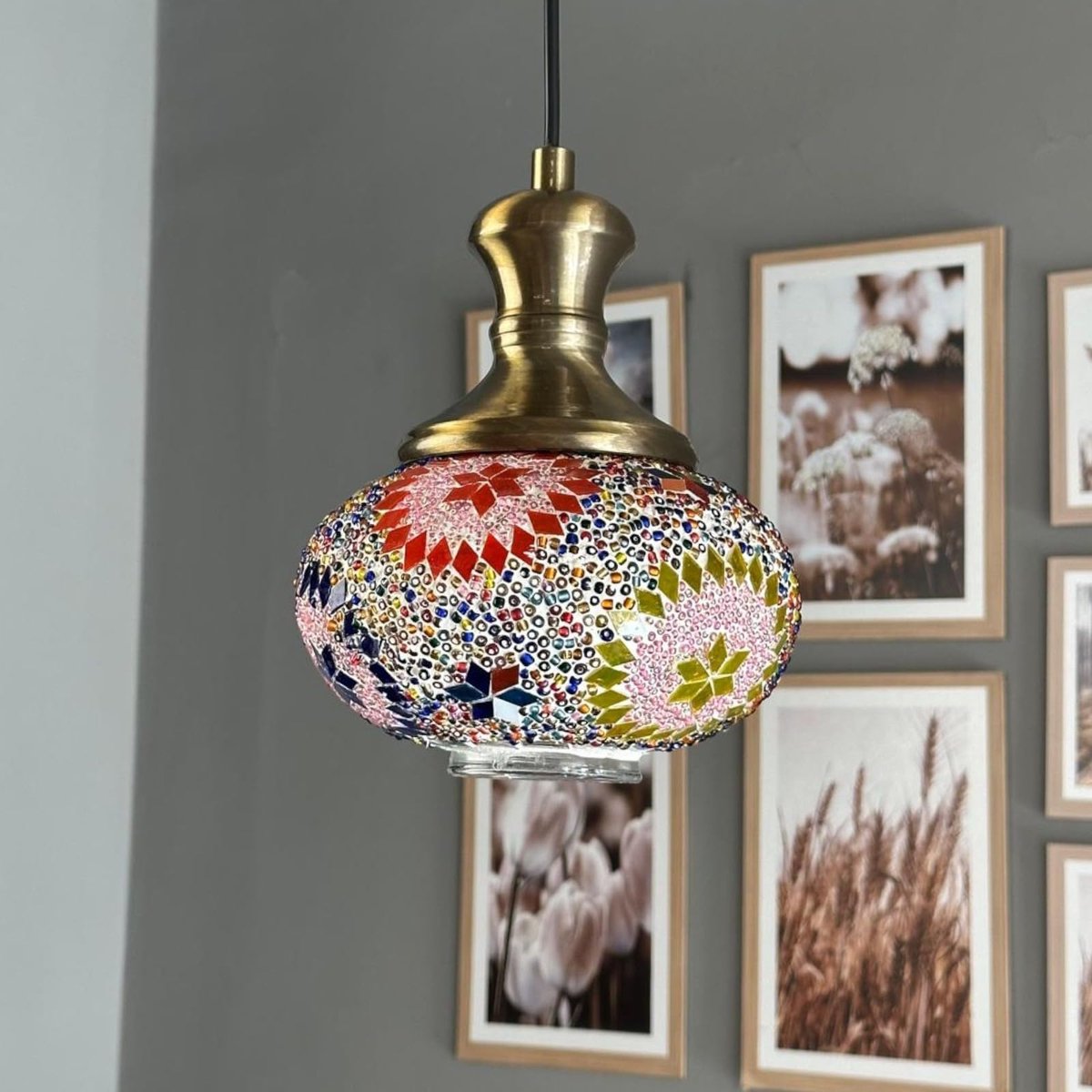 Bamyum Noura Mosaik-C hanglamp Ø17 cm, hanglamp vintage, industrieel van glas E27, woonkamerlamp hangend, eettafel, keukenlamp