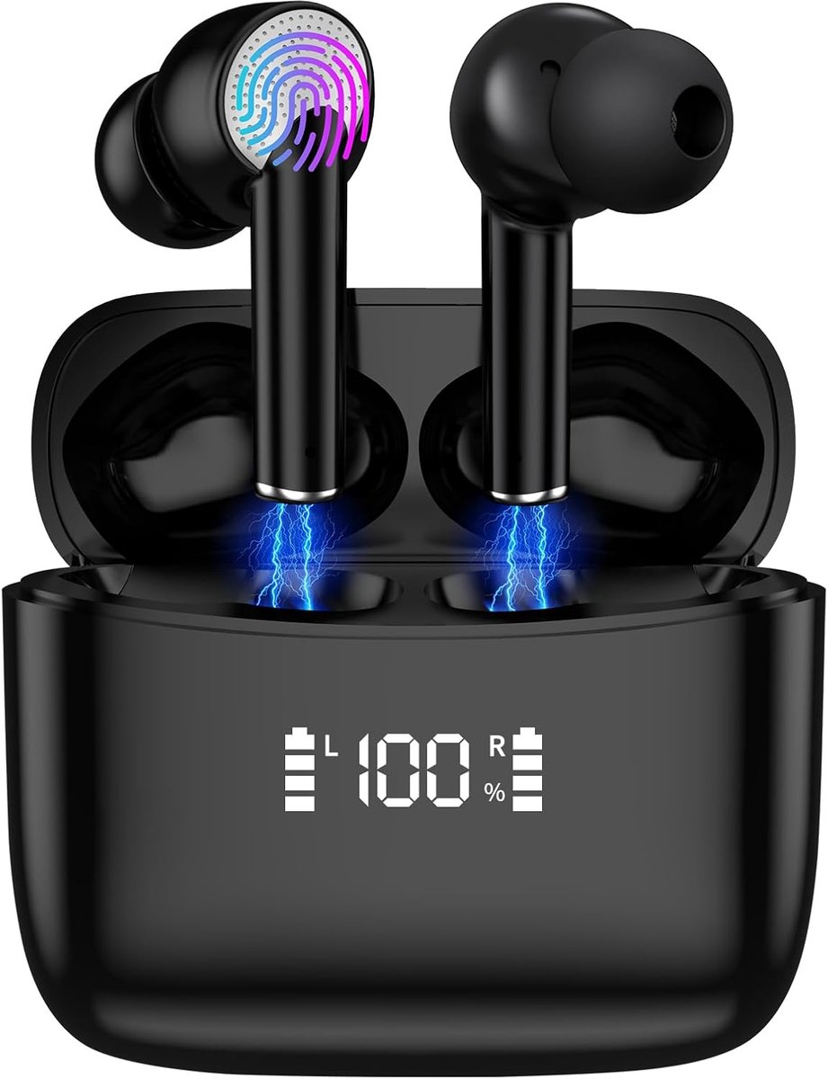 SnelShoppen - Draadloze Bluetooth Hoofdtelefoon met LED Display, Snelle Oplaad USB C, IPX5 Waterdicht, Touch Control, Hi-Fi Geluid, Stereo, Voor iOS e