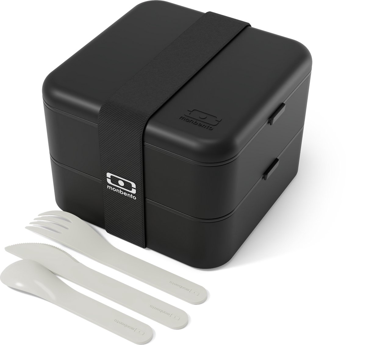 Monbento Flex Bentobox - Lunchbox met Bestek - 2 x 500 ml - Zwart