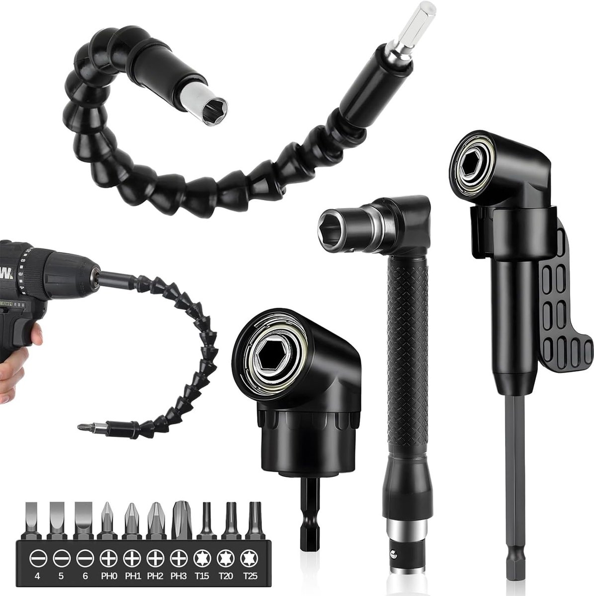SnelShoppen - 14-delige Boor Adapter Set, Hoek Boor Adapter, Flexibele Verlenging voor Accuboormachine, Schroevendraaier Accessoires, Hoogwaardige Sta