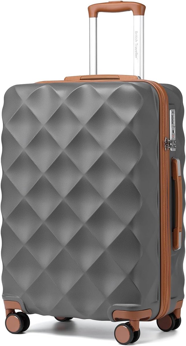 SnelShoppen - Lichtgewicht 20 inch Koffer Reiskoffer Handbagage met TSA Slot, 4 Wielen, Grijs/Bruin, 54x36.5x21.5 cm, Ideaal voor Vliegreizen