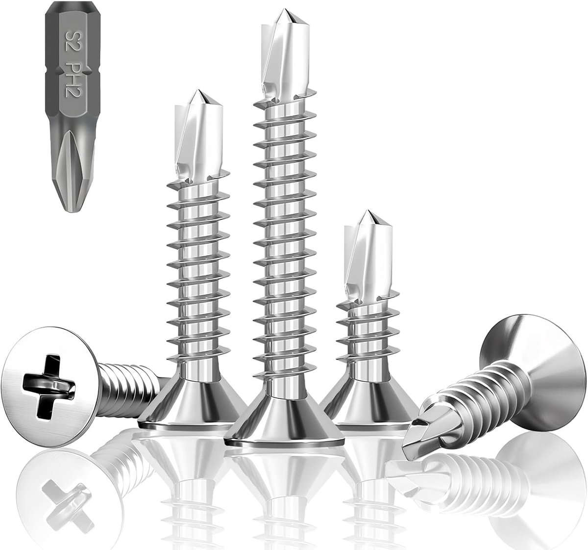 SnelShoppen - 180 Stuks Zelfborende Schroeven M4.2x32mm Rvs, Zelftappende Metalen Schroeven met Verzinkte Kop en Phillips, Perfect voor Klussen en Bev
