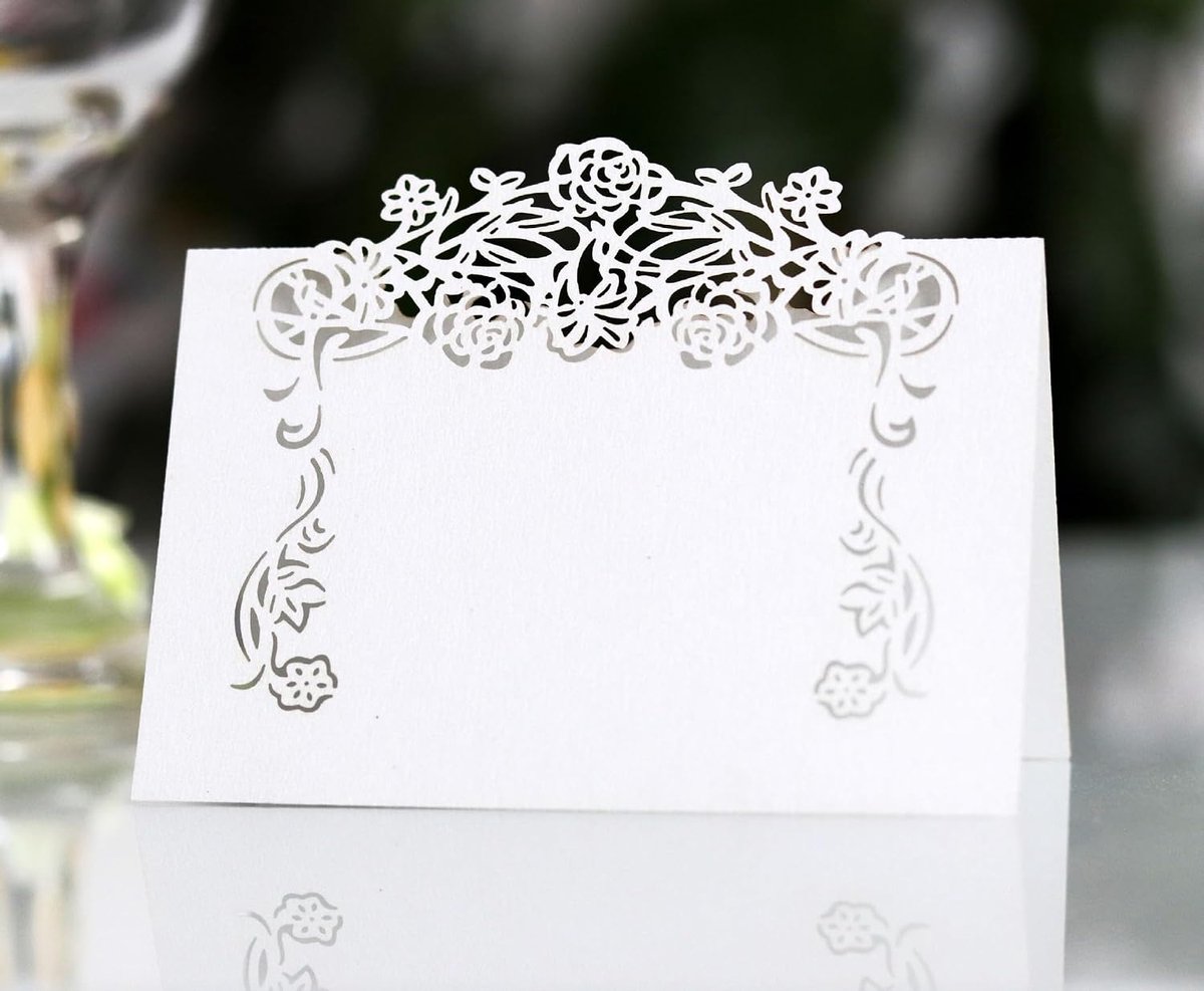 SnelShoppen - 100 Stuks Tafelkaarten, Retro Bloemen, Plaatskaarten, Lege Naamkaarten voor Schrijven, Bruiloft, Verjaardag, Bevestiging, Communie, Doop