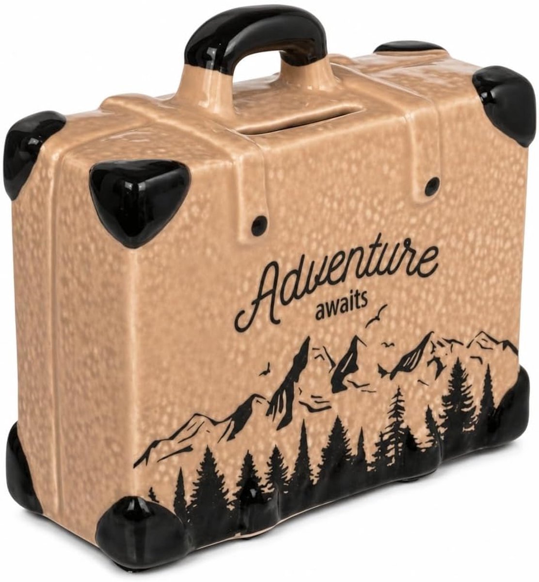 SnelShoppen - Geldbox Reiskoffer Avontuur Wacht, Wereldreiziger Keramische Spaarpot, 14,8 x 6 x 13 cm - Ideaal voor Reisliefhebbers, Decoratief en Pra