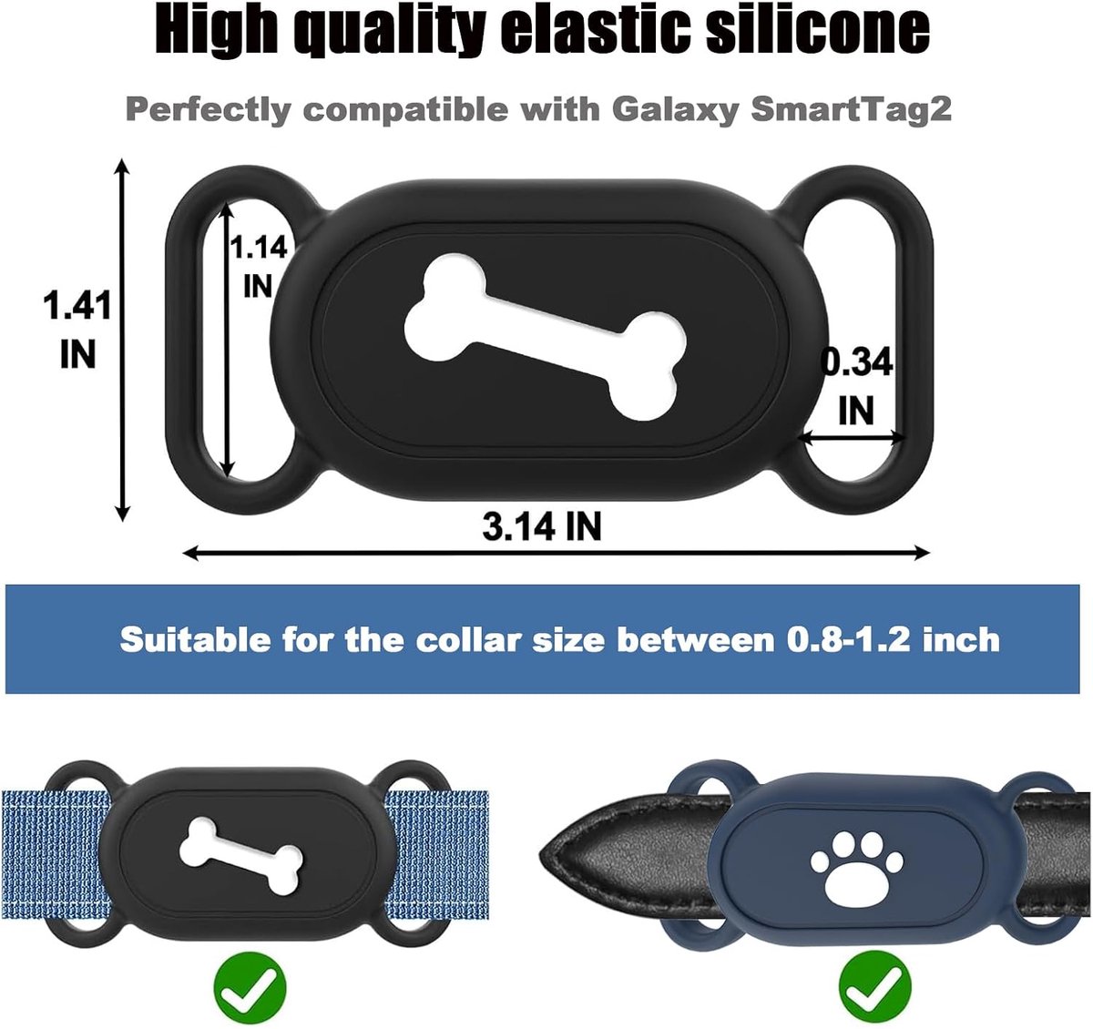SnelShoppen - Silicone Hoes Geschikt voor Samsung Galaxy SmartTag2, 2 Stuks, Krasbestendig, Waterdicht, Anti-Verlies Beschermhoes voor Honden en Katte