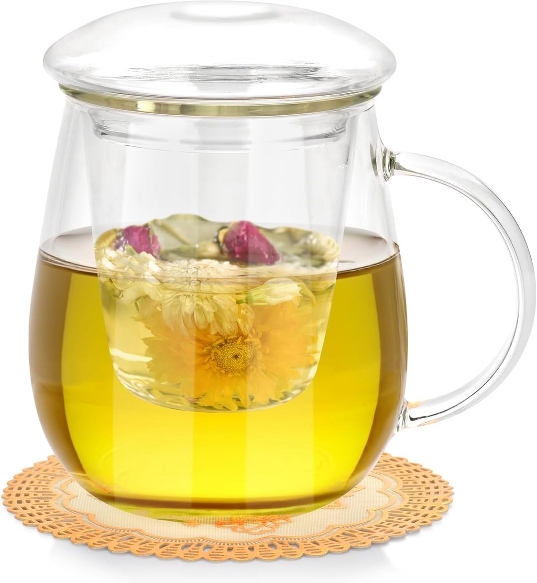 SnelShoppen - Elegante Glazen Theekop met Filter en Deksel, Borosilicaat Theekop, Geschikt voor Zwarte Thee, Koffie, Ijsthee, Theezakken, 350ml