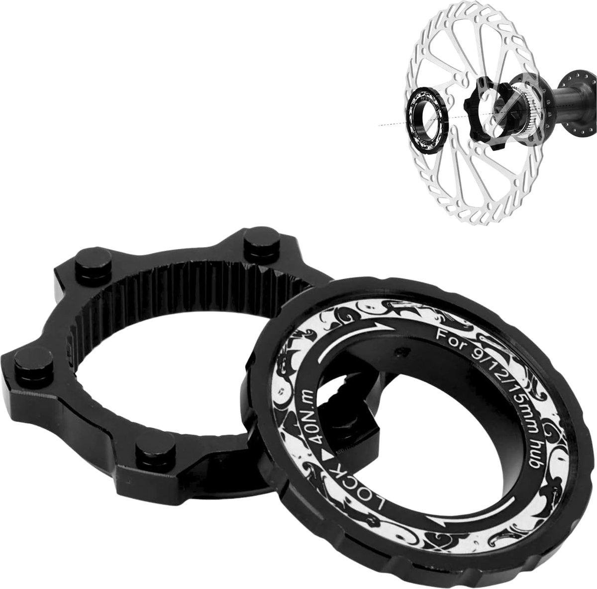 SnelShoppen - Bikes Center Lock Adapter, Fietsen Center Lock 6 Bolts Schijfrem Rotor Adapter met Slotring, Aluminium Legering voor Mountainbikes (Zwar