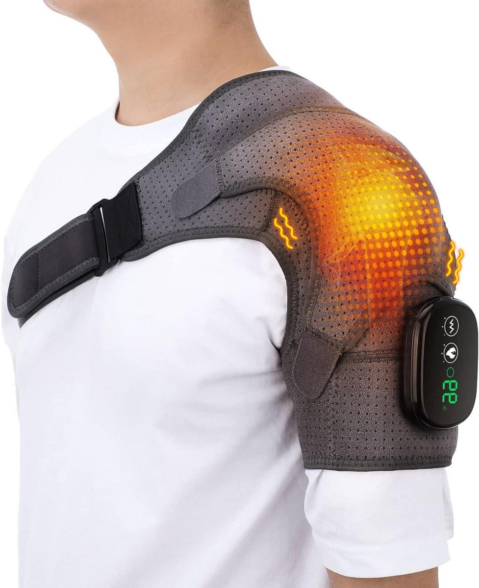 Schoudermassageapparaat - Warmtekussen - Spierpijn Verlichten - Instelbare Warmte - 3 Niveaus - Zwart