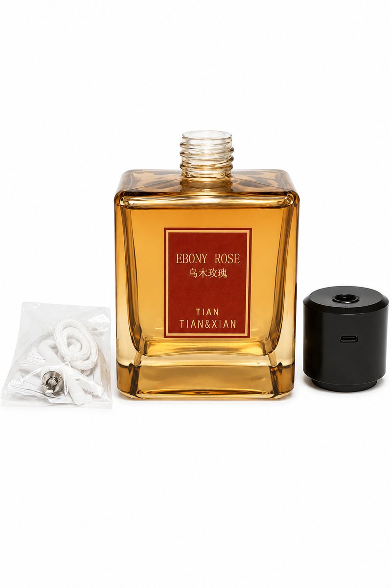 Geurverspreider Set 500 ml – Amber Diffuserfles met Auto Diffuser Dop – Navulbare Luchtverfrisser – Inclusief Katoenen Lont – Aromatherapie – Bruin